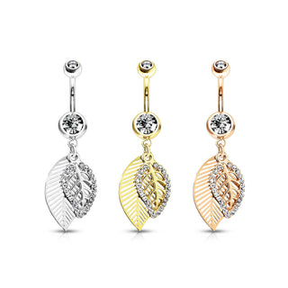 Piercing Nombril Pendentif Feuille Zircone