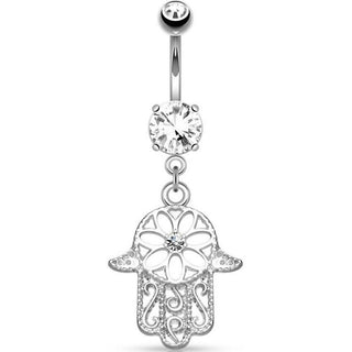 Piercing Nombril Pendentif Hamsa Zircone