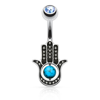 Piercing Nombril Hamsa Turquoise Zircone