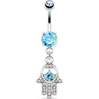 Piercing Nombril Pendentif Hamsa Zircone Silver