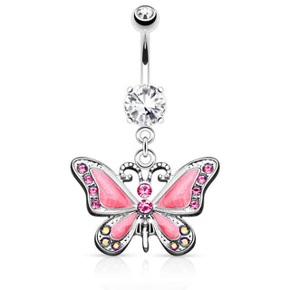 Piercing Nombril Pendentif Papillon Zircone