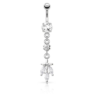 Piercing Nombril Pendentif Feuille 3 Zircones