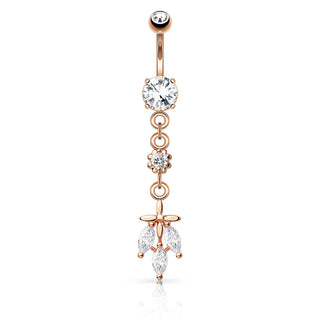 Piercing Nombril Pendentif Feuille 3 Zircones