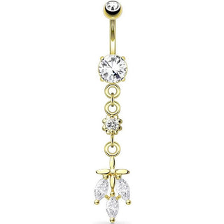 Piercing Nombril Pendentif Feuille 3 Zircones