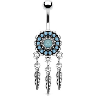 Piercing Nombril Attrape-Rêve Turquoise Argent