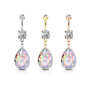 Piercing Nombril Pendentif Opale Arc-En-Ciel