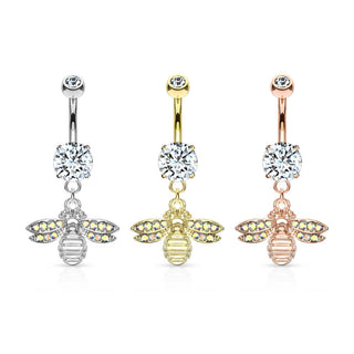 Piercing Nombril Pendentif Abeille Zircone