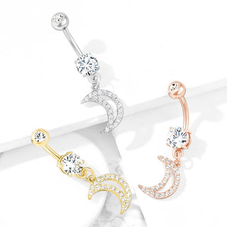 Piercing Nombril Pendentif Lune Zircone