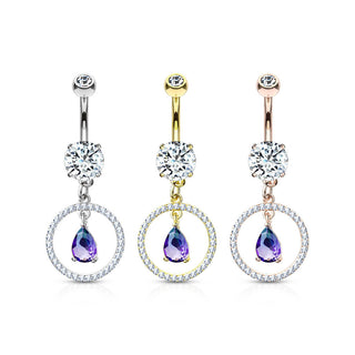 Piercing Nombril Pendentif Goutte Cercle Zircone