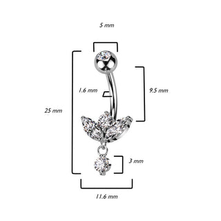 Piercing Nombril Pendentif Marquise Zircone Cubique