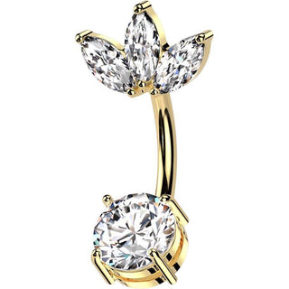 Piercing Nombril 3 zircons taillés en marquise en éventail