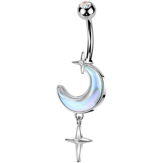 Piercing Nombril croissant de lune croixs pendentif zircone