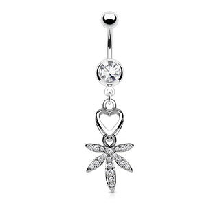 Piercing Nombril Pendentif Feuille De Chanvre Zircone Argent