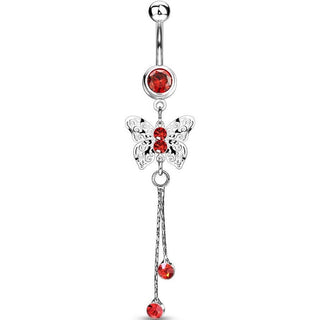 Piercing Nombril Pendentif Papillon Zircone Argent