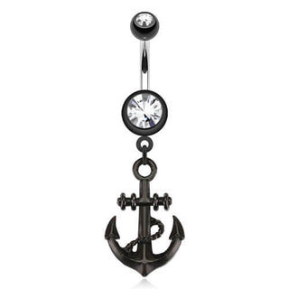 Piercing Nombril Pendentif Ancre Zircone Noir