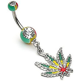 Piercing Nombril Pendentif Feuille De Chanvre Jamaïque Zircone