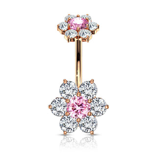 Piercing Nombril Fleur Zircone Filetage Interne