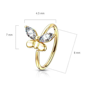Anneau Papillon Zircone Or Pliable