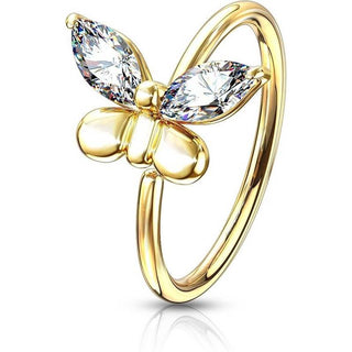 Anneau Papillon Zircone Or Pliable