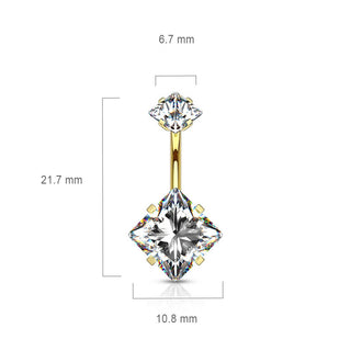 Piercing Nombril Zircone Carrée Filetage Interne