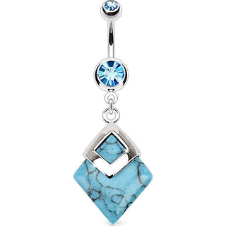 Piercing Nombril Pendentif Losange Pierre Semi-Précieuse Turquoise