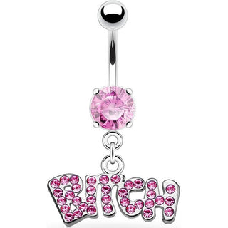 Piercing Nombril Pendentif BITCH Zircone Argent