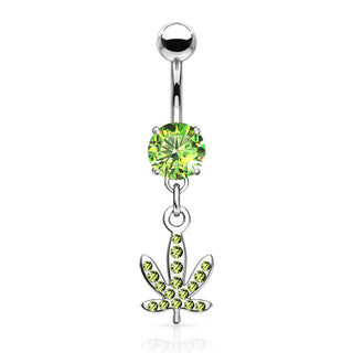 Piercing Nombril Pendentif Feuille De Chanvre Zircone Argent