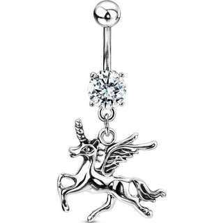 Piercing Nombril Pendentif Licorne Zircone Argent