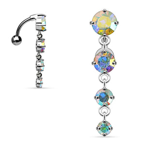 Piercing Nombril Pendentif Zircone Ronde Inversé Argent