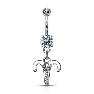 Piercing Nombril Pendentif Signe du Zodiaque Zircone Argent