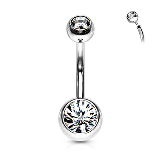 Piercing Nombril Bille Zircone Argent Filetage Interne