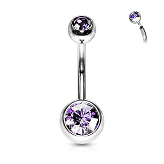 Piercing Nombril Bille Zircone Argent Filetage Interne