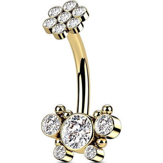 Piercing Nombril Fleur Zircone Filetage Interne