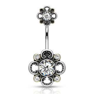 Piercing Nombril Fleur Zircone Argent