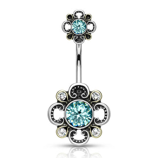 Piercing Nombril Fleur Zircone Argent