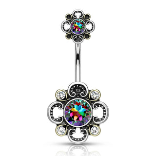 Piercing Nombril Fleur Zircone Argent