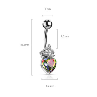 Piercing Nombril Cœur Couronne Zircone Argent