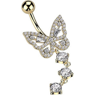 Piercing Nombril Pendentif Papillon Zircone