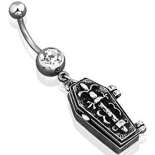 Piercing Nombril Pendentif Cercueil Zircone Argent