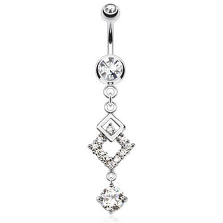 Piercing Nombril Pendentif Carré Zircone Argent
