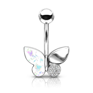Piercing Nombril Papillon Opale Zircone Argent