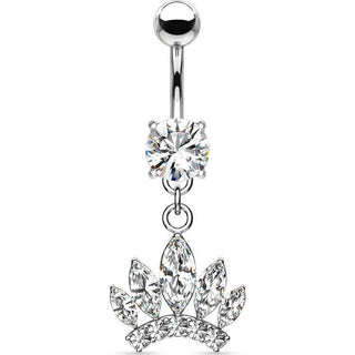 Piercing Nombril Pendentif Couronne Zircone Argent
