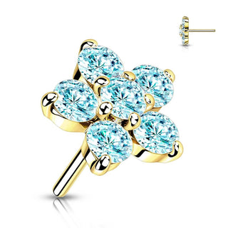 Or 14kt Embout Embout Fleur Zircone Enfoncer