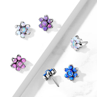 Titane Embout Embout Fleur Opale Argent Enfoncer