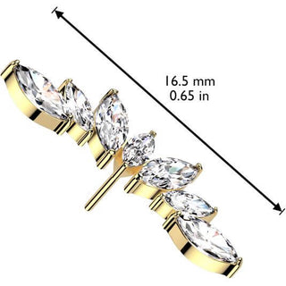 Titane Embout top éventail 7 zircones coupe marquise Enfoncer