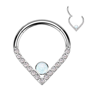 Titane Anneau Chevron Zircone Opale Argent Cliqueur
