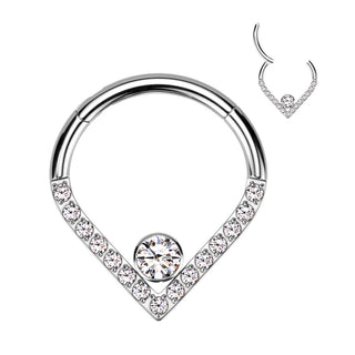 Titane Anneau Chevron Zircone Opale Argent Cliqueur