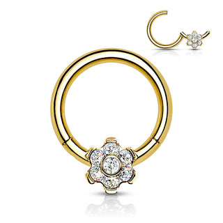 Titane Anneau Fleur Zircone Cliqueur