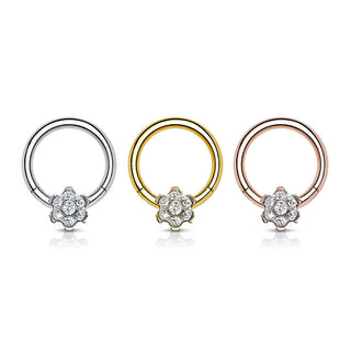Titane Anneau Fleur Zircone Cliqueur