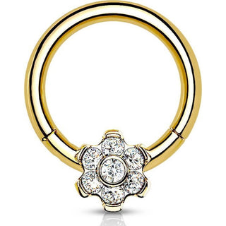 Titane Anneau Fleur Zircone Cliqueur